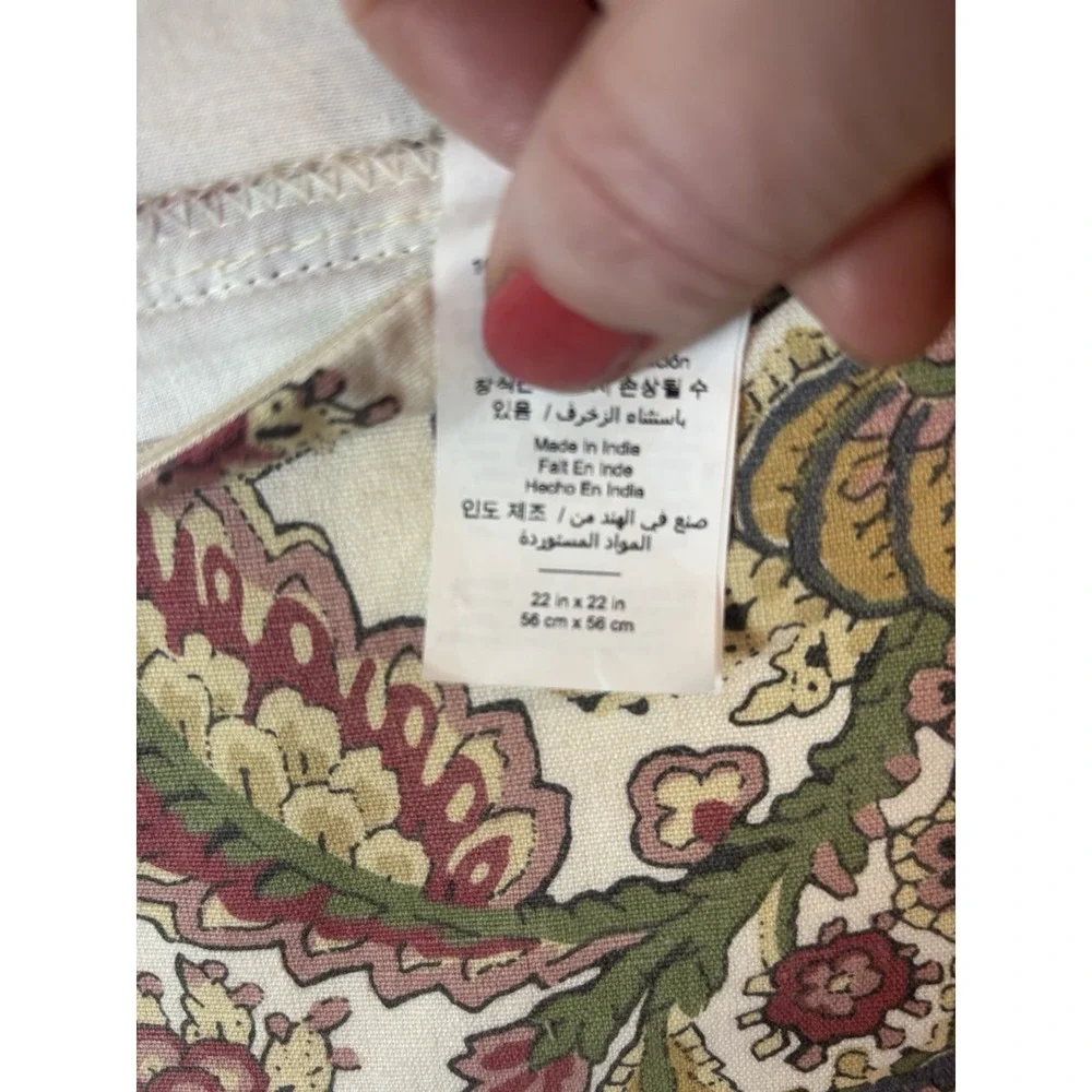 Pottery Barn Pillow‎ Shams 22x22 Pair Multicolor Cotton Floral W/ Jute Piping